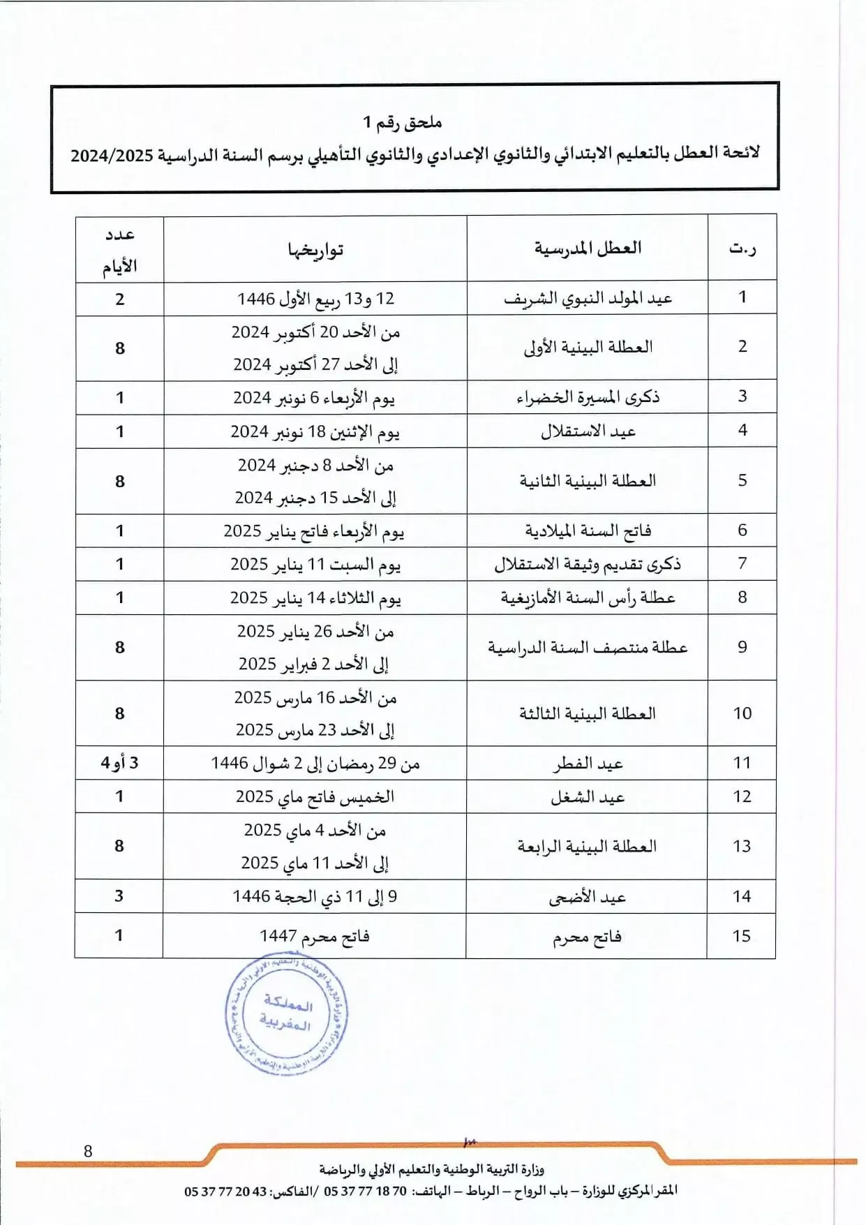 لائحة العطل الرسمية في المغرب لسنة 2024 2025